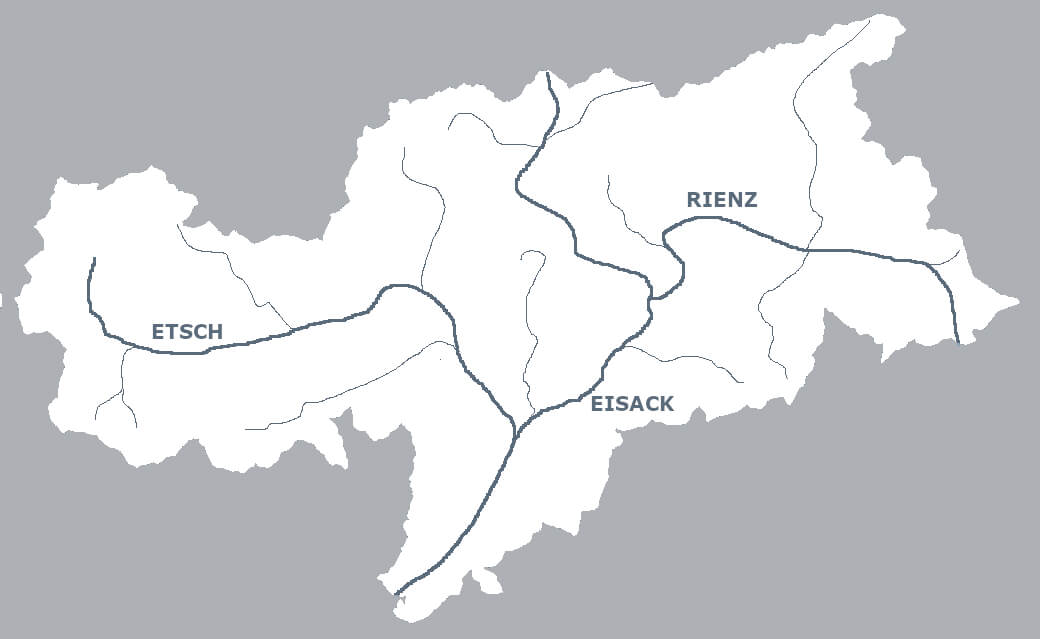 Karte der Flüsse in Südtirol